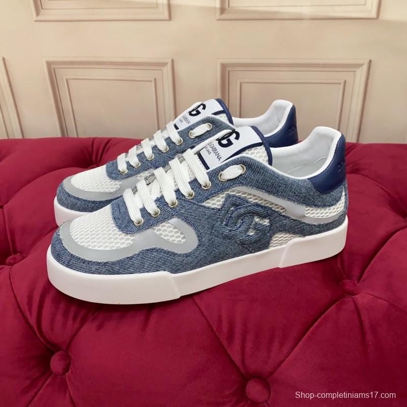 2025 Unisex Dolce & Gabbana Blue White Mesh Denim Sneakers