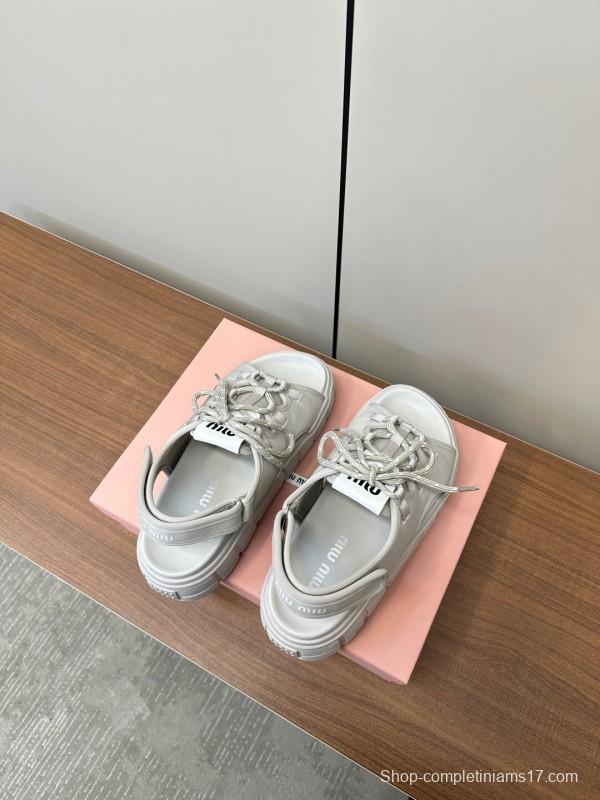2025 Women Miu Miu White Leather Sandals LY00240