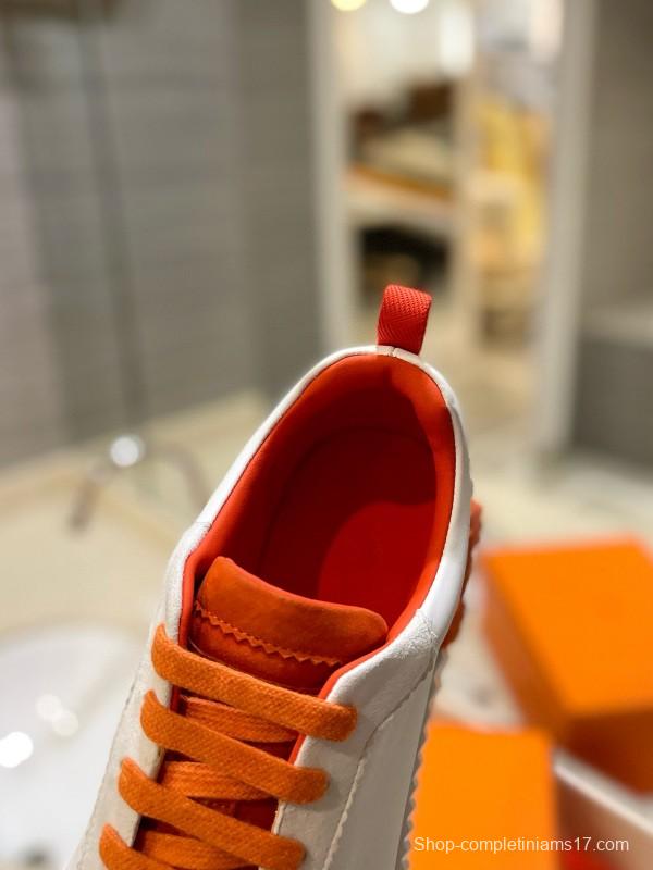 2024 Women Hermès White Orange Leather Sneakers