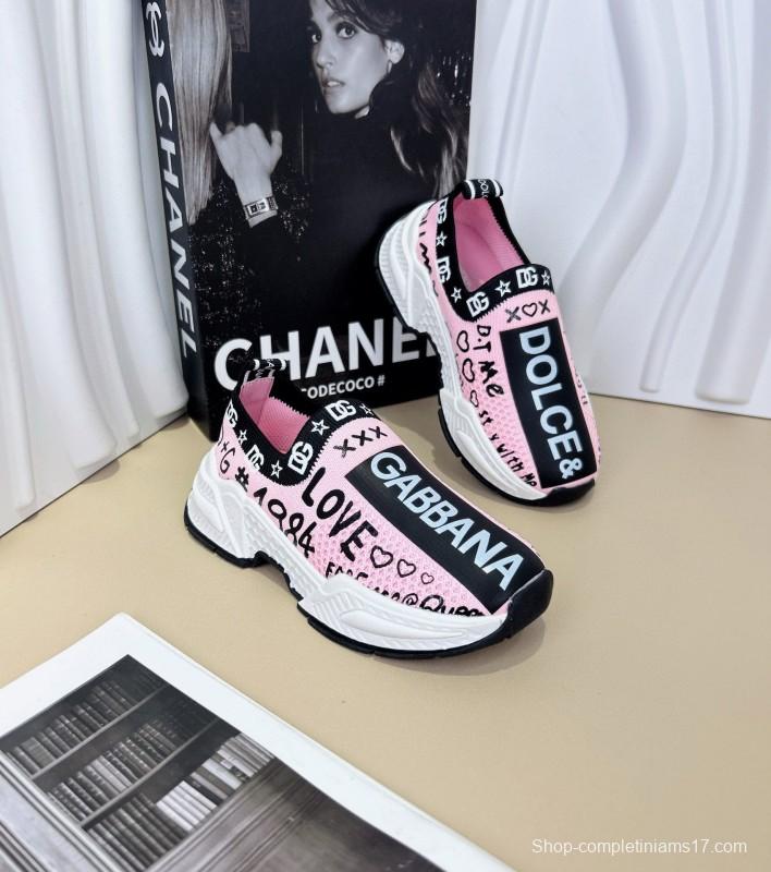 2024 Kids Dolce & Gabbana Pink Black White Yellow Fabric Sneakers