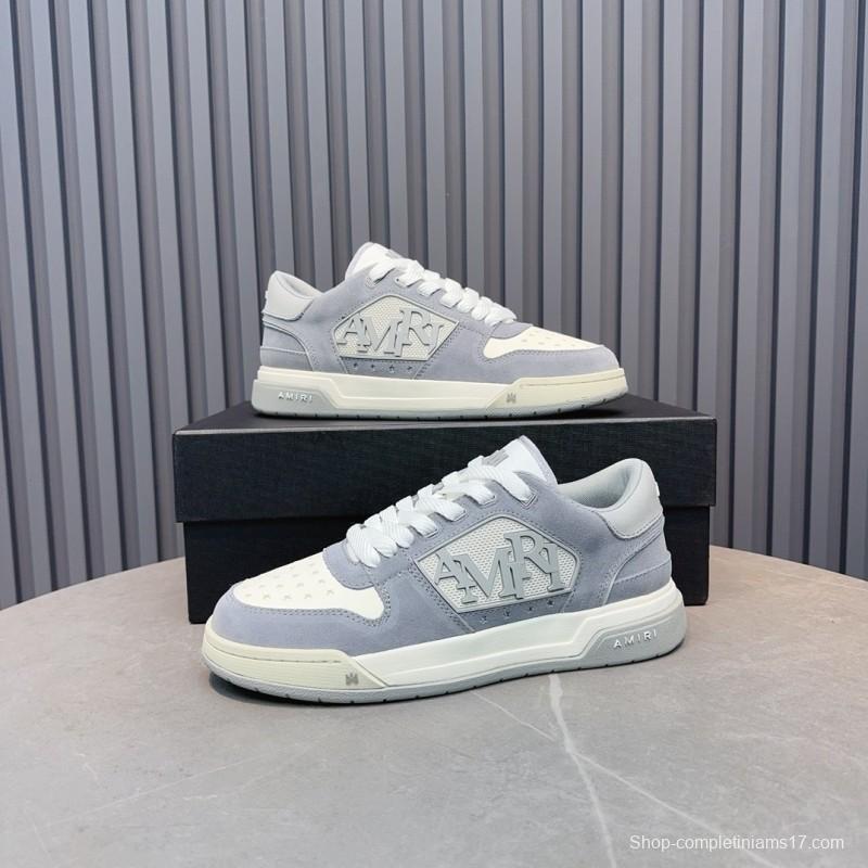 2025 Unisex Amiri White Grey Leather Suede Sneakers MJ00360
