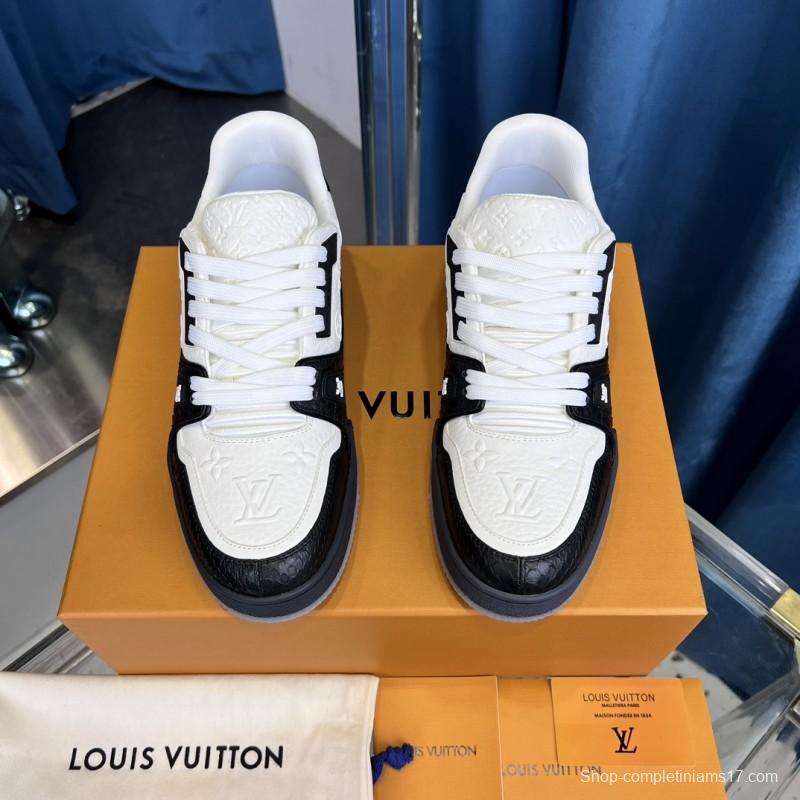 2025 Unisex Louis Vuitton White Black Leather LV Trainer