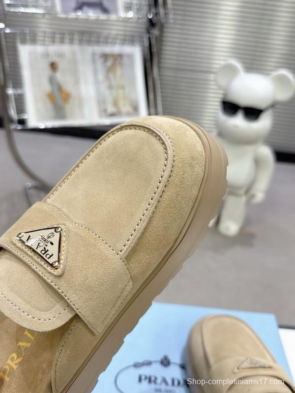 2025 Women Prada Beige Suede Loafer Slip-On KFY00280
