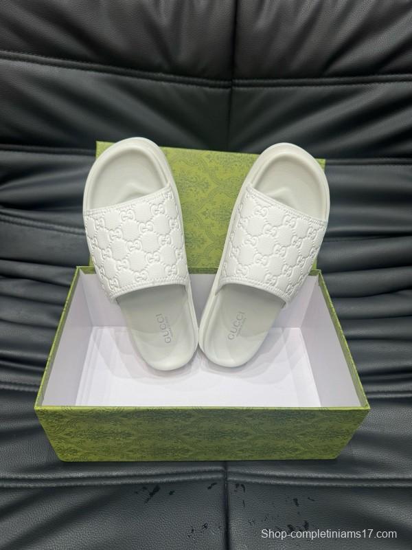 2024 GUCCI White Leather Slippers MJ00200