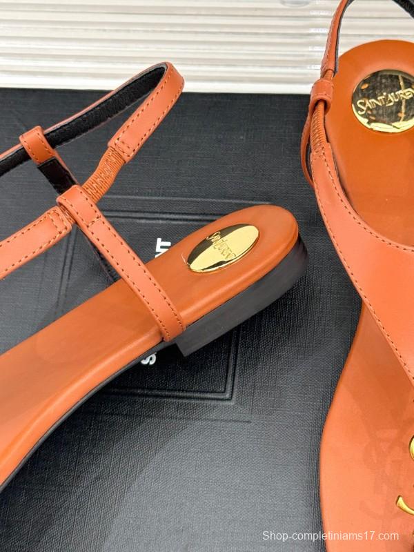 2025 Women Yves Saint Laurent Orange Leather Sandals KFY00270