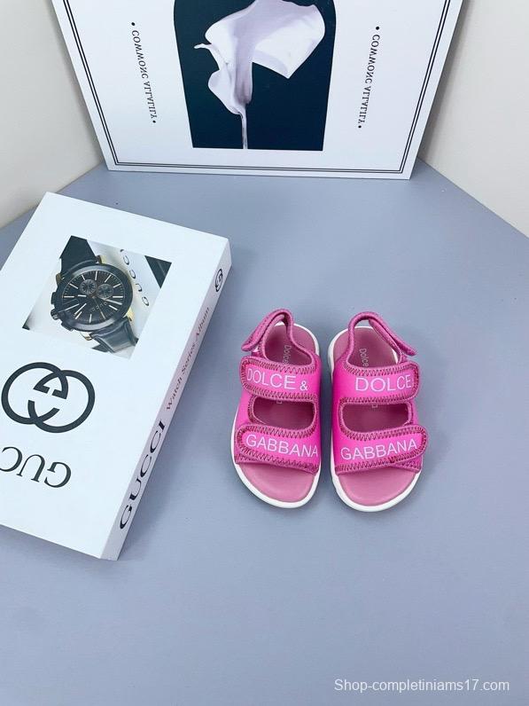2025 Kids Dolce & Gabbana Pink Black White Leather Sandals