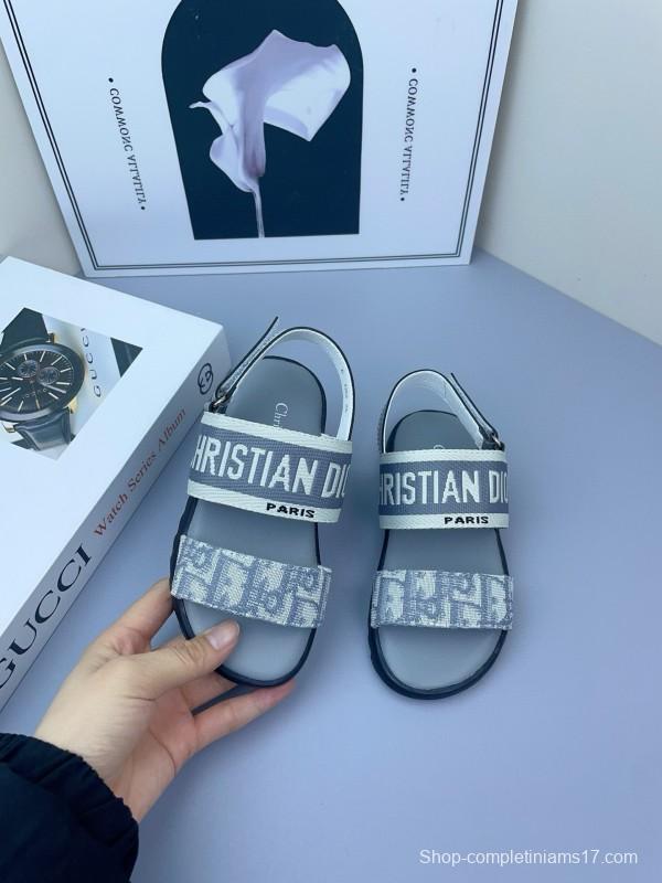 2025 Kids DIOR White Black Canvas Sandals