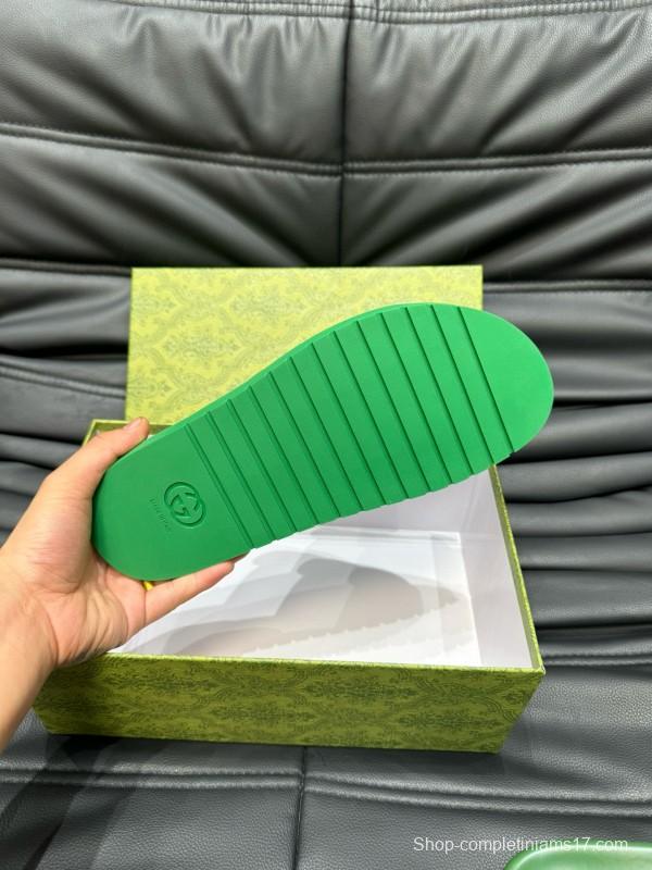 2024 Gucci Green Leather Slippers MJ00200