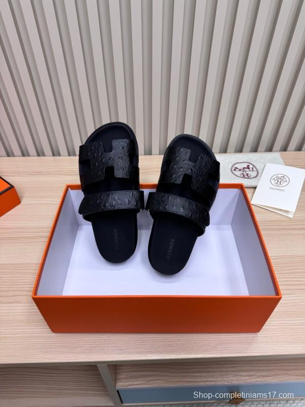 2025 Slippers Hermès Black Leather Slippers