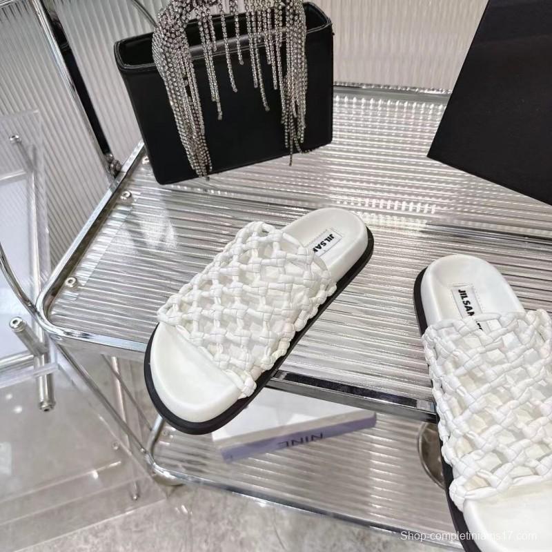 2025 Slippers Jil Sander White Leather Woven