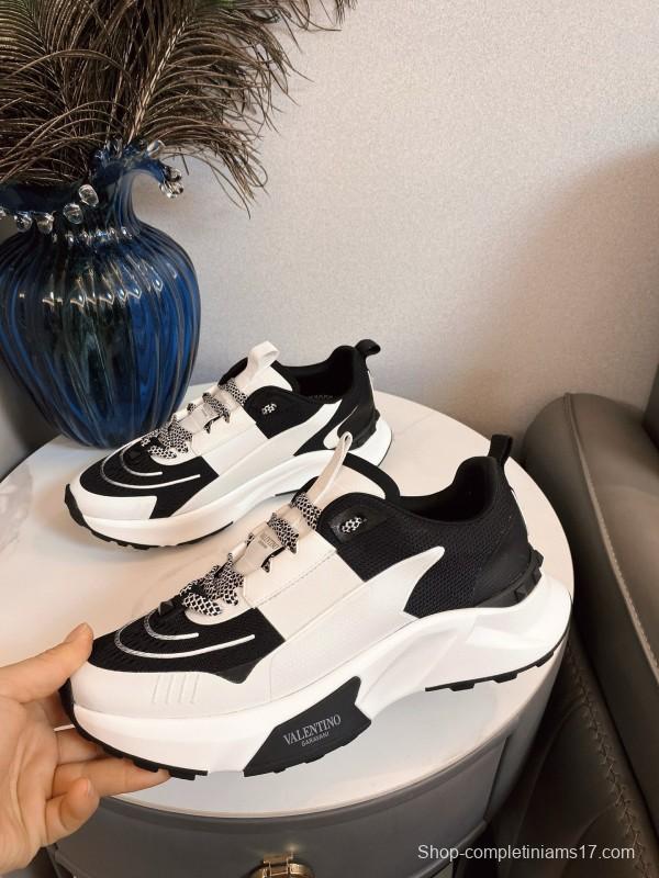 2024 Unisex Valentino black white leather mesh sneakers