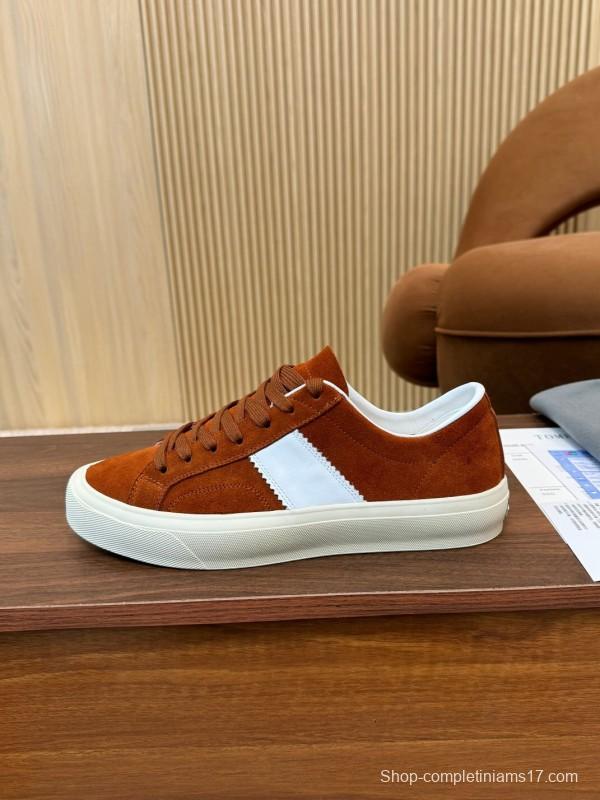 2025 Men TOM FORD Brown White Suede Sneakers LY00360