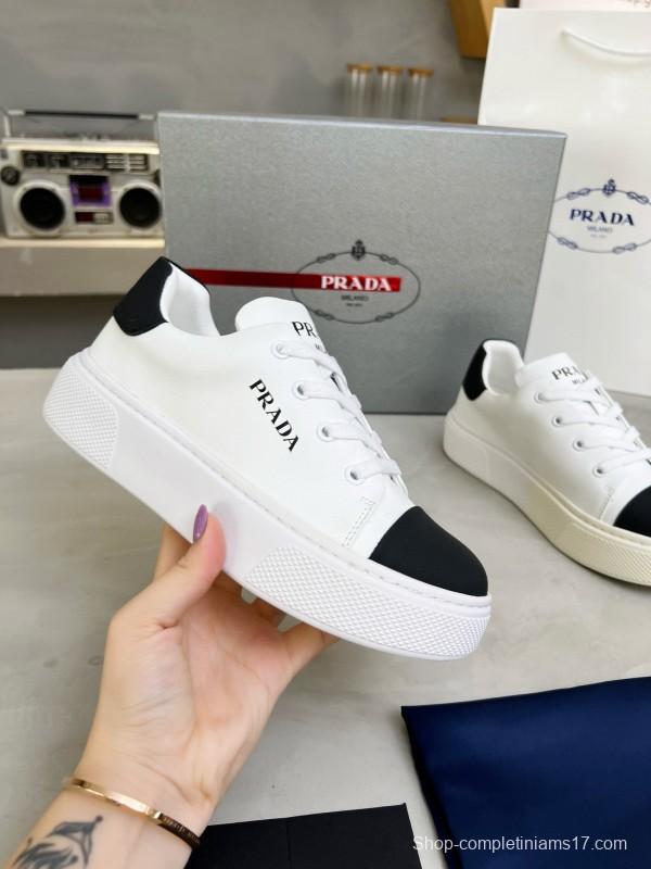 2024 Unisex Prada White Black Leather Sneakers MJ00310
