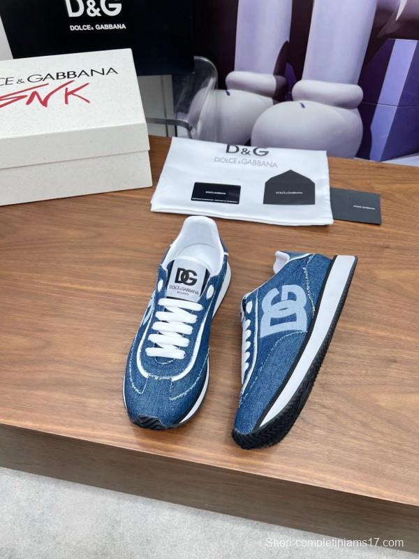 2025 Unisex Dolce & Gabbana Blue Denim Leather Sneakers LY00300