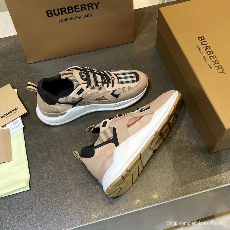 2025 Unisex Burberry Beige Black Suede Leather Cotton Sneakers Vintage Check MJ00380