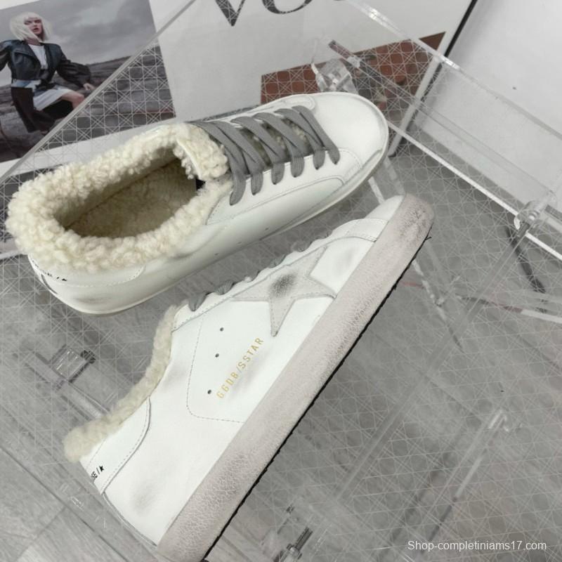 2025 Women GGDB White Grey Leather Shearling Sneakers