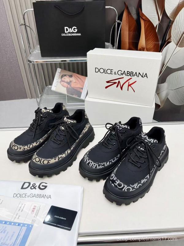 2024 Unisex Dolce & Gabbana Black Fabric Leather Chunky Sneakers