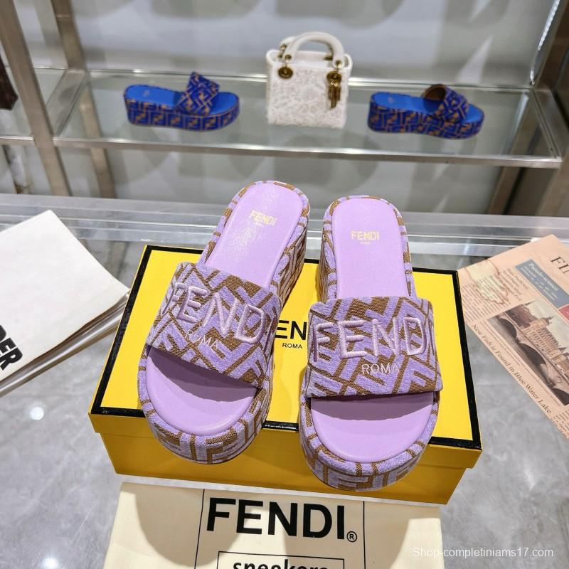 2025 Fendi Lavender Brown Canvas Slippers