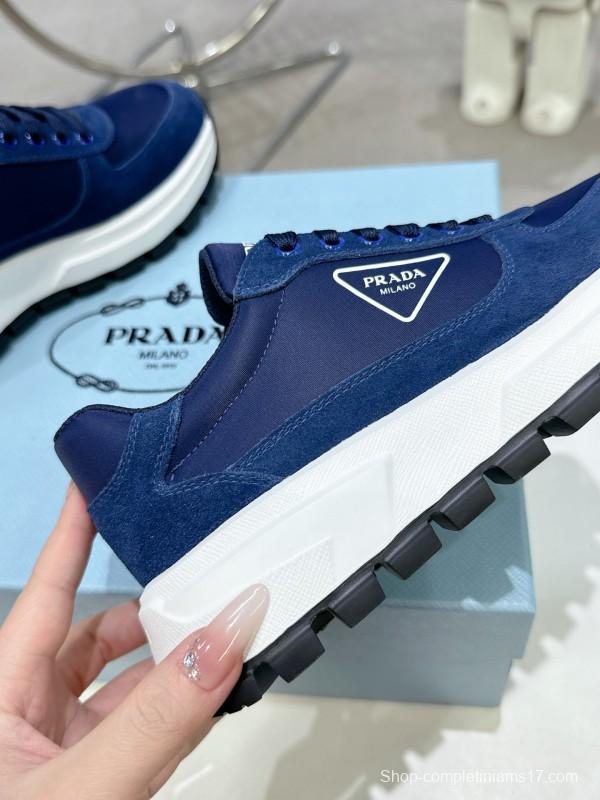2025 Unisex Prada Blue Nylon Leather Sneakers KFY00310