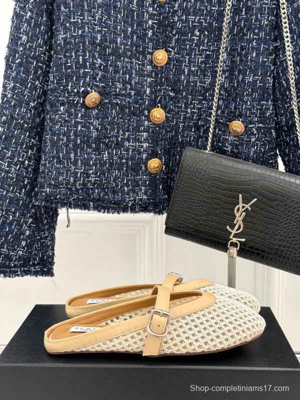 2025 Slippers ALALIA Beige Mesh Leather Flat Buckle