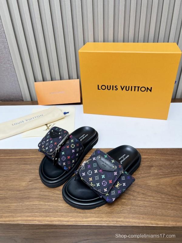 2025 Slippers Louis Vuitton Multicolor Canvas Slippers KFY00230