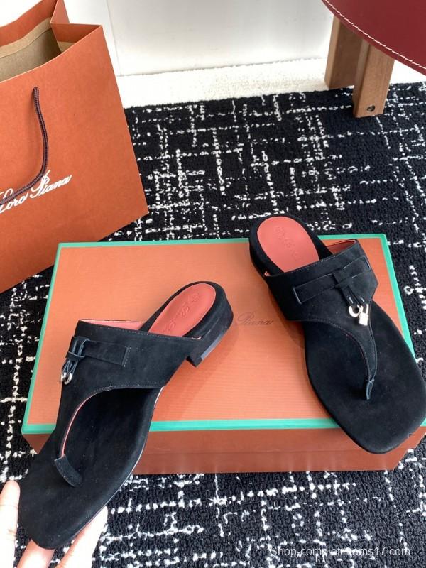 2025 Women LP Black Suede Slippers KFY00280