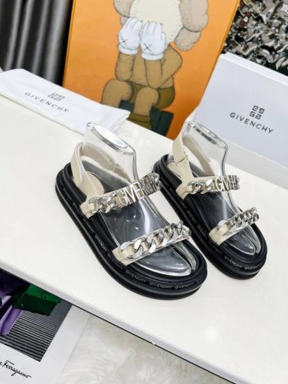 2025 Women Givenchy White Leather Sandals Chain Detail LY00260