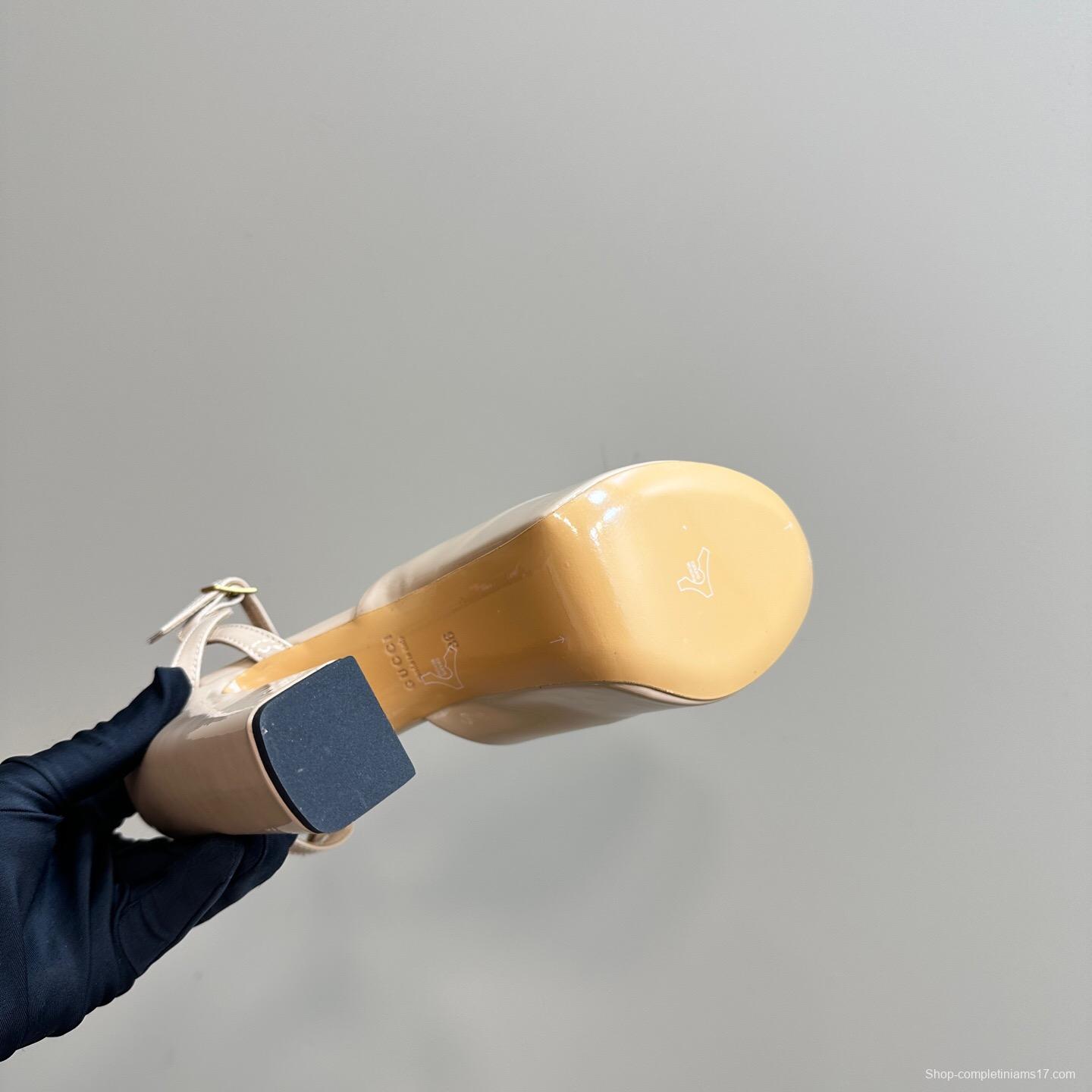 2025 Women Gucci Beige Leather Platform Sandals KFY00340