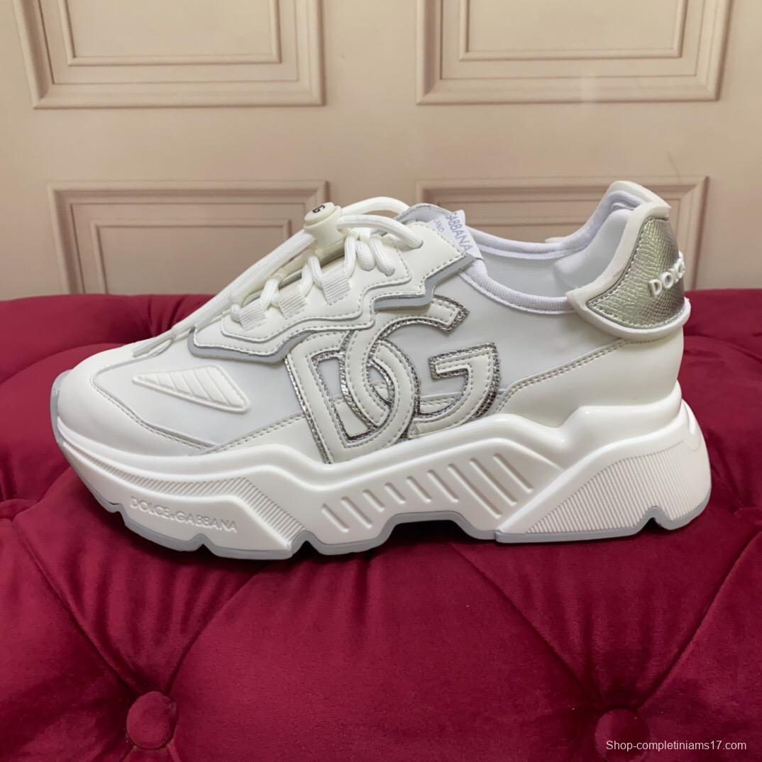 2025 Unisex Dolce & Gabbana White Grey Leather Lycra Sneakers DG Craft LY00330(F)/LY00340(M)