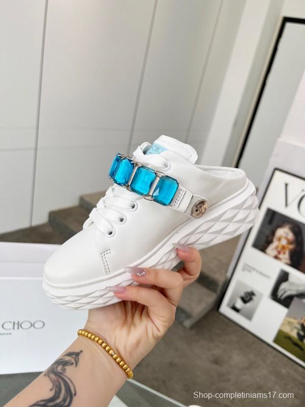 2025 Women Jimmy Choo White Blue Leather Sneakers LY00350