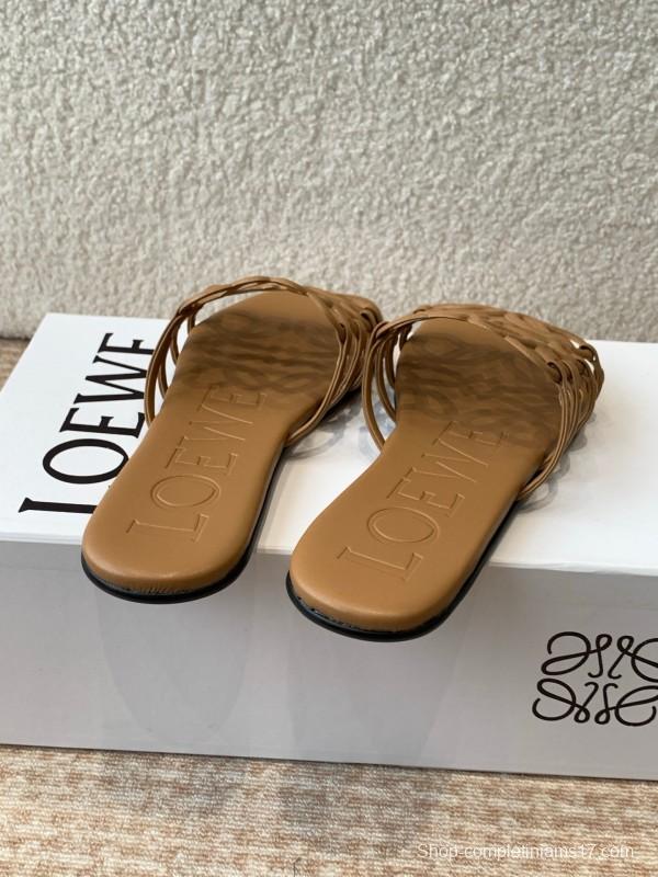 2025 Loewe Brown Leather Slippers KFY00250