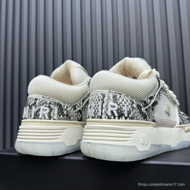 2024 Unisex Amiri Cream Beige Snake Leather Sneakers MJ00360