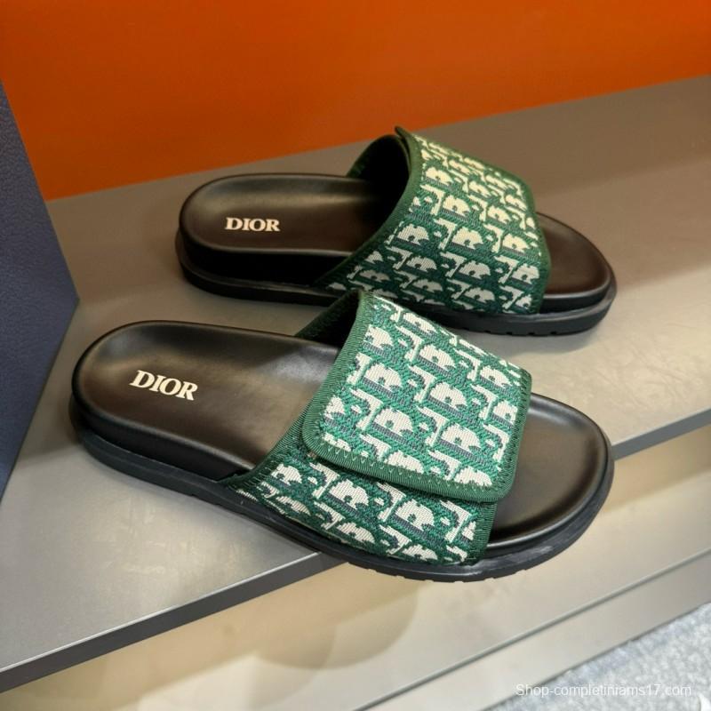 2024 Slippers Dior Green Canvas Slippers MJ00180