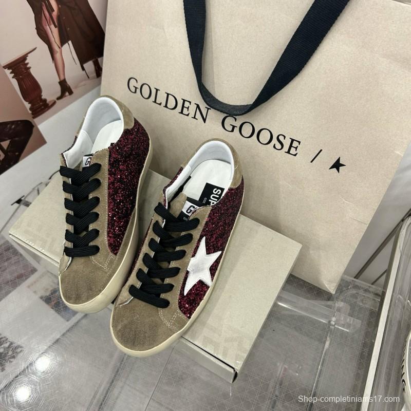 2025 Women GGDB Burgundy White Suede Glitter Sneakers