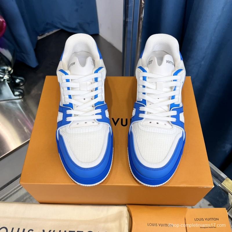 2025 Men Louis Vuitton White Blue Leather Trainer