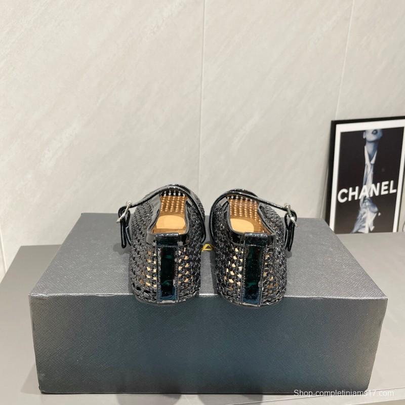 2025/Women Alaïa Black Woven Leather Mary Jane Flats LY00360(F)