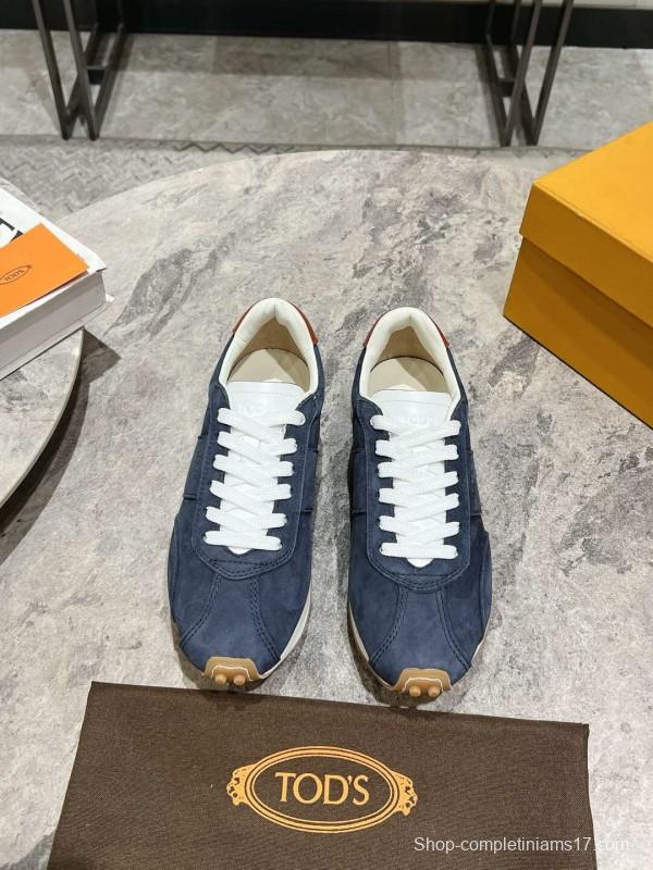 2025 Women TOD'S Navy Blue Brown Suede Leather Sneakers KFY00350