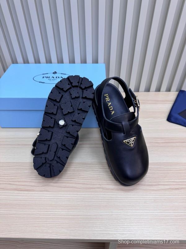 2025 Women Prada Black Leather Clog LY00280