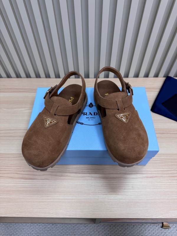 2025 Women Prada Brown Suede Sandals LY00280