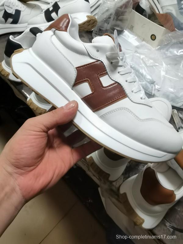 2025 Unisex HOGAN White Blue Brown Leather Sneakers H-STRIPES LY00360(F)/LY00370(M)