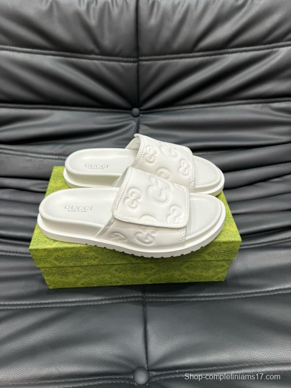 2024 Slippers Gucci White Leather Slippers MJ00200