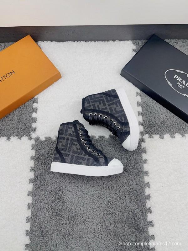 2024 Kids Fendi Brown Black Canvas High Top Sneakers