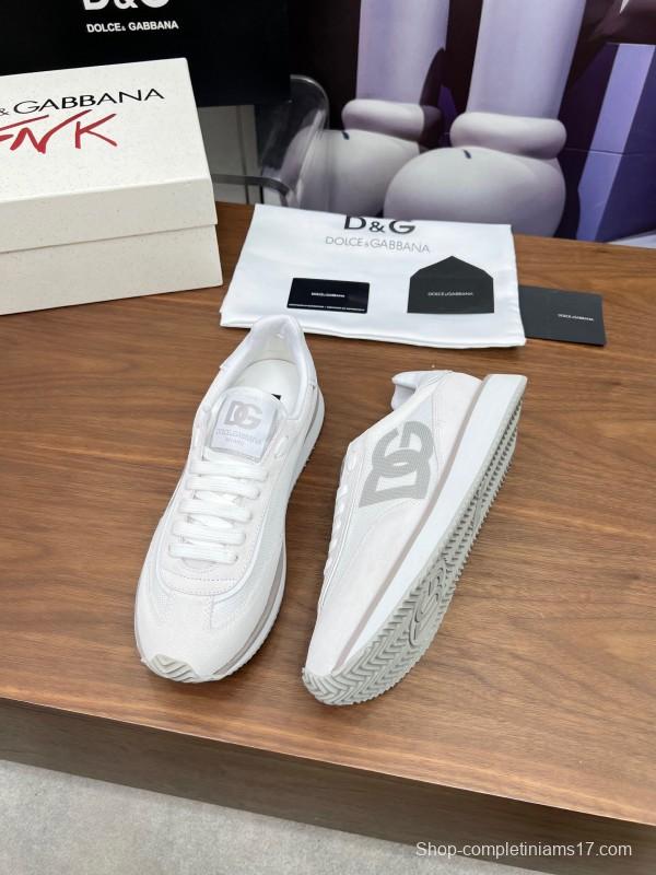 2025 Unisex Dolce & Gabbana White Mesh PU Sneakers LY00300