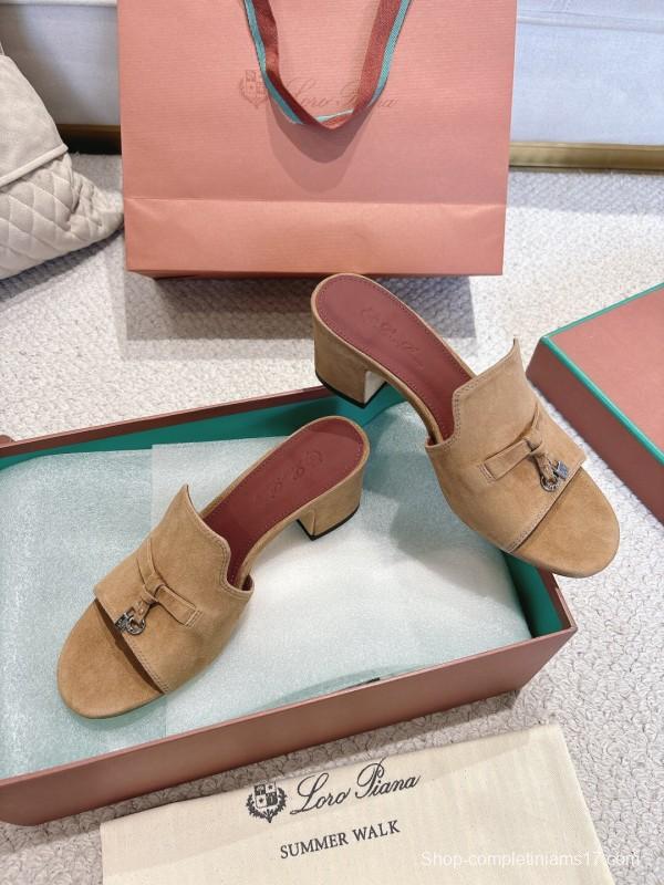 2025 Women LP Beige Suede Mule Sandals