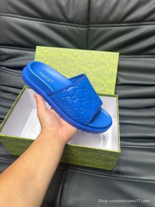 2024 Slippers Gucci Blue Leather Slippers MJ00200