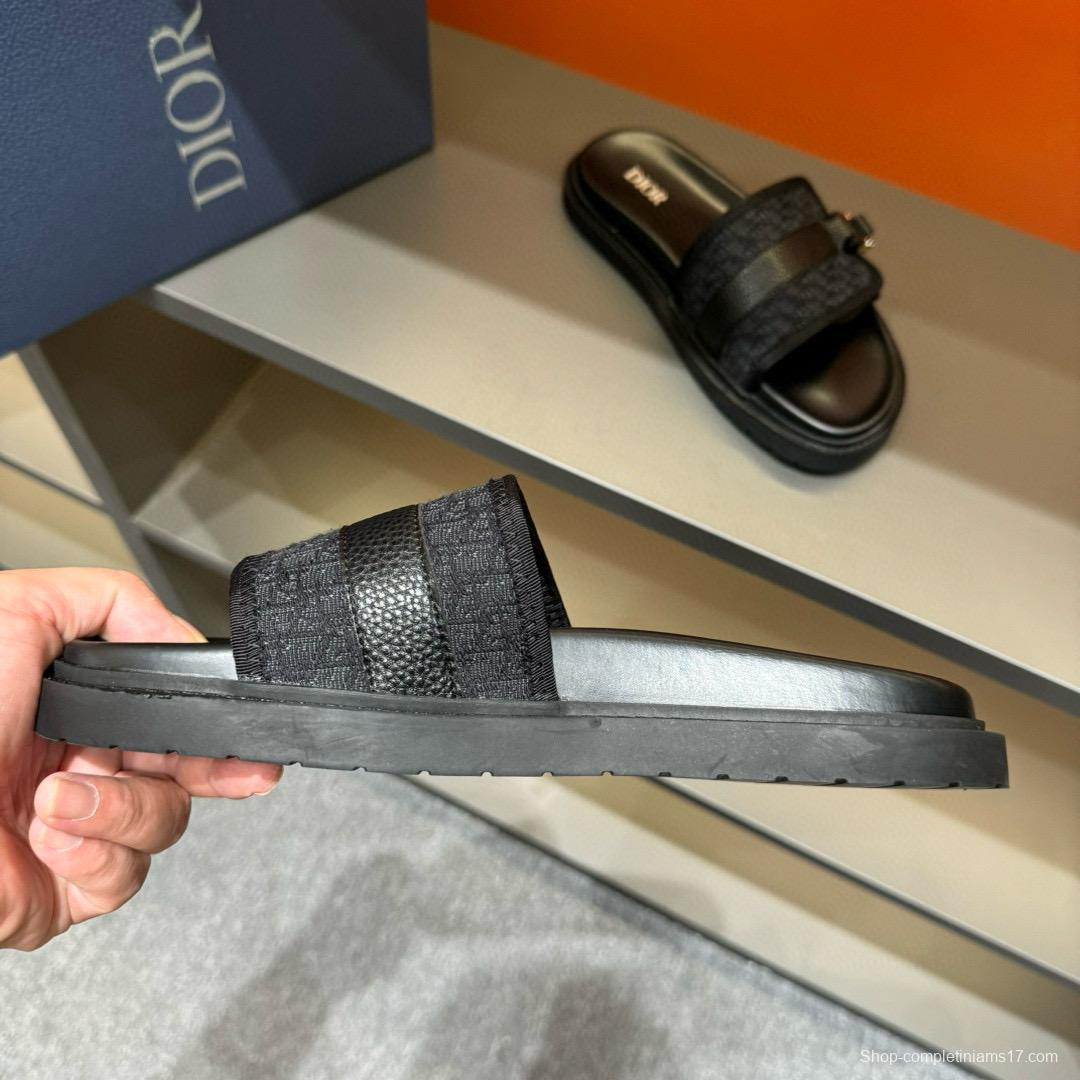 2024 Slippers Dior Black Fabric Leather Slippers