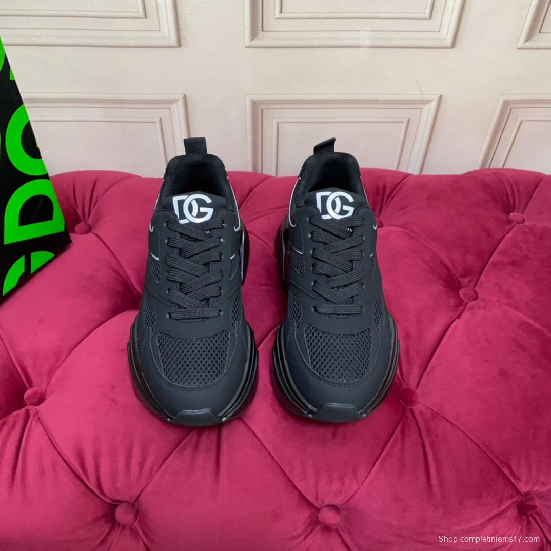 2025 Unisex Dolce Gabbana Black Mesh Leather Sneakers LY00330(F)/LY00340(M)