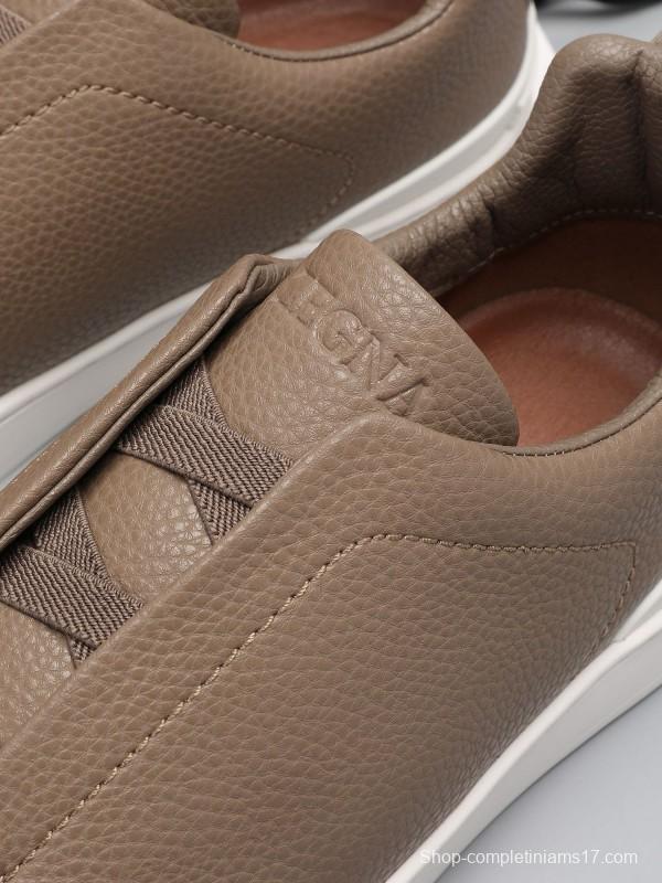 2024 Men Ermenegildo Zegna Taupe Leather Sneakers MJ00240