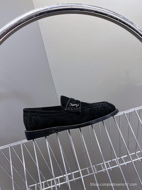 2025 Women Yves Saint Laurent Black Suede Loafers