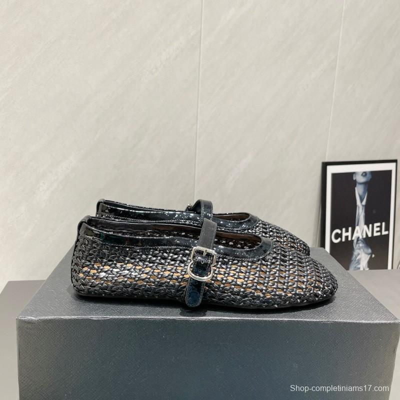 2025/Women Alaïa Black Woven Leather Mary Jane Flats LY00360(F)